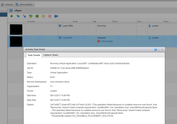 Start VM error resource